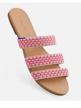 Rothy's Hot Pink Basket Stitch Triple Band Sandals Sz 8.5 Flat Summer Vacation